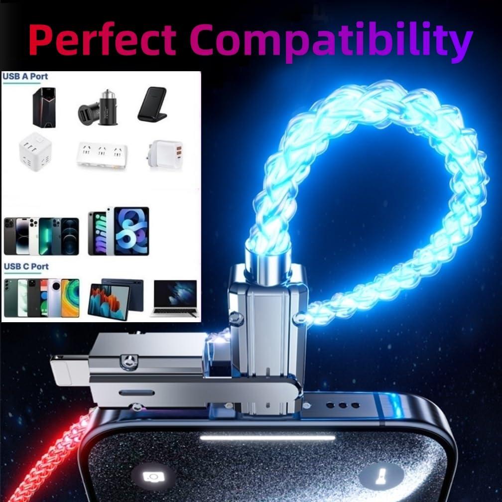 SWLIFL Light Up USB C Charge Cable 2 Pack 3.3ft Braided RGB Colorful Gradual USB C to C,4 in 1 USB Charging Cable with EVA Case LED USB A to Type C Cables,for Phone16 15 14 13 12,Samsung S24-S21