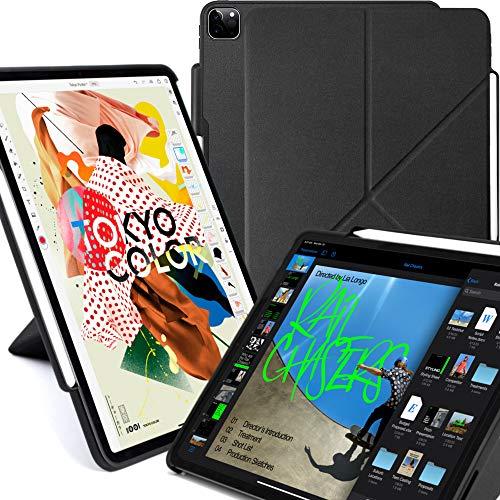 KHOMO KHOMO iPad Case Pro 12.9 Case 4th Generation 2020 with Pencil Holder - Dual Origami Series - Horizontal and Vertical Stand - Supports Apple Pen Charging - Charcoal Black, KHO-1683, KHO-1683, KHO-1683, KHO-1683
