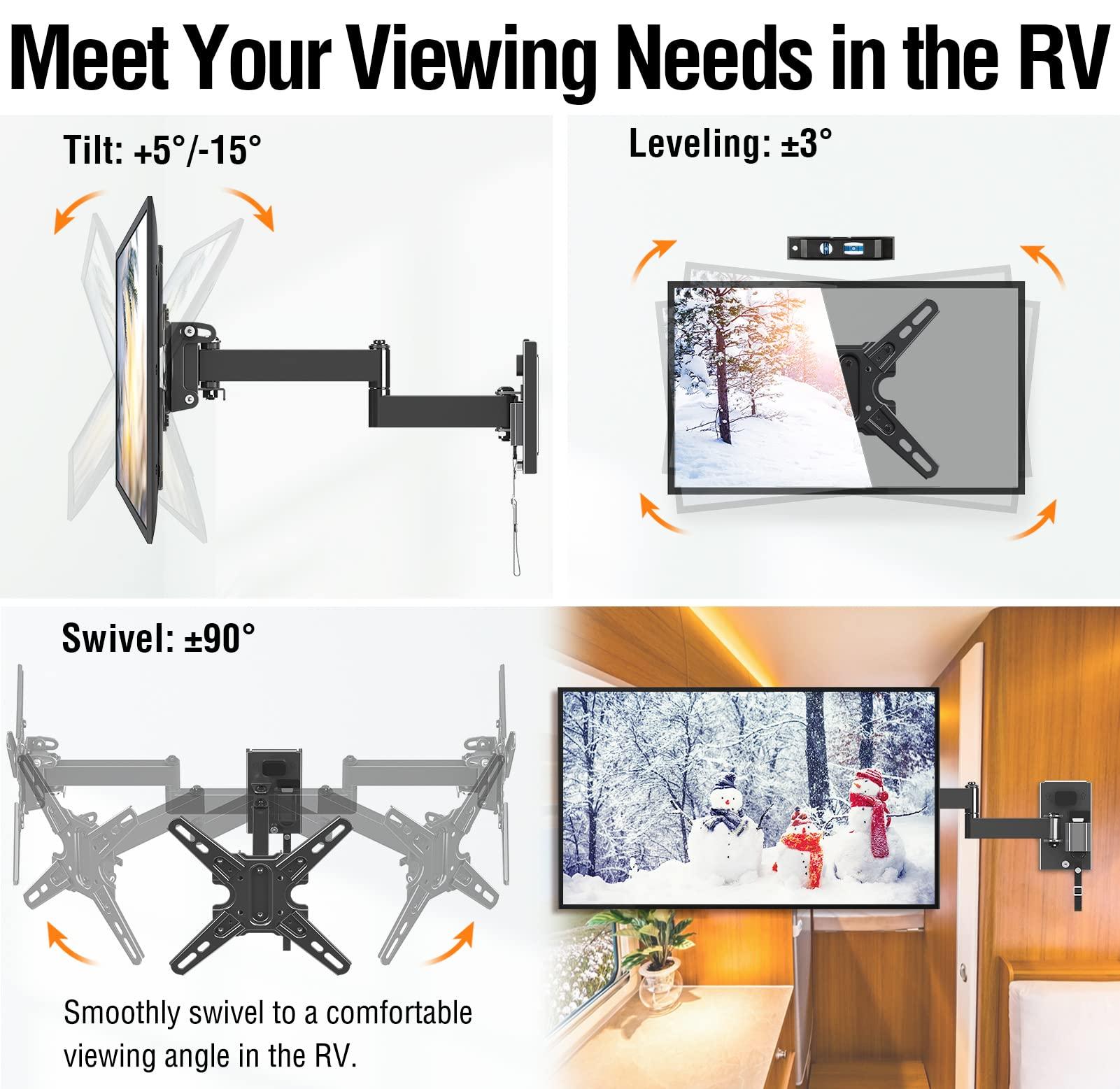 ELIVED ELIVED Lockable RV TV Mount for Most 13-43 Inch TVs, RV TV Wall Mount Swivel and Tilt for Camper Trailer Motorhome, Detachable tv Bracket with Double Wall Plates, Max VESA 200x200mm, up to 22 LBS