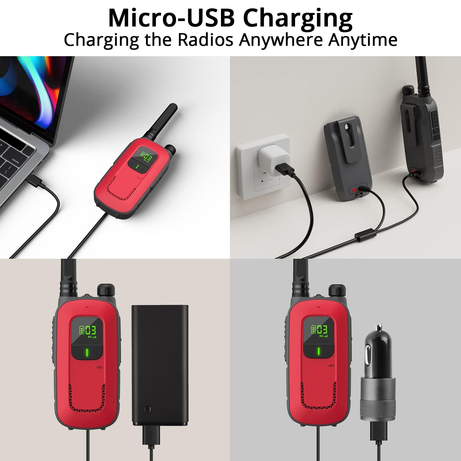 Radioddity Radioddity FS-T3 Walkie Talkies for Adults Kids Long Range 4 Pack Rechargeable Walky Talky FRS Two Way Radio, 22 Channels USB Charging with Flashlight Earpiece for Camping