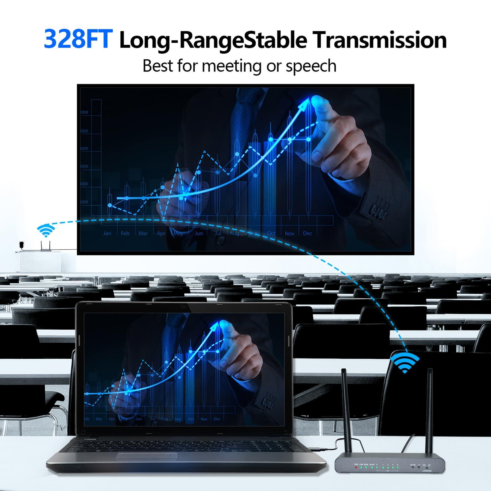 Bytecc Wireless HDMI Transmitter and Receiver 4k,328ft Wireless HDMI Extender with IR Remote,KVM and RS232,Streaming Audio Video from Laptop/PC/DVD to HDTV,Projector and Monitor(W08A)(Gray RX)
