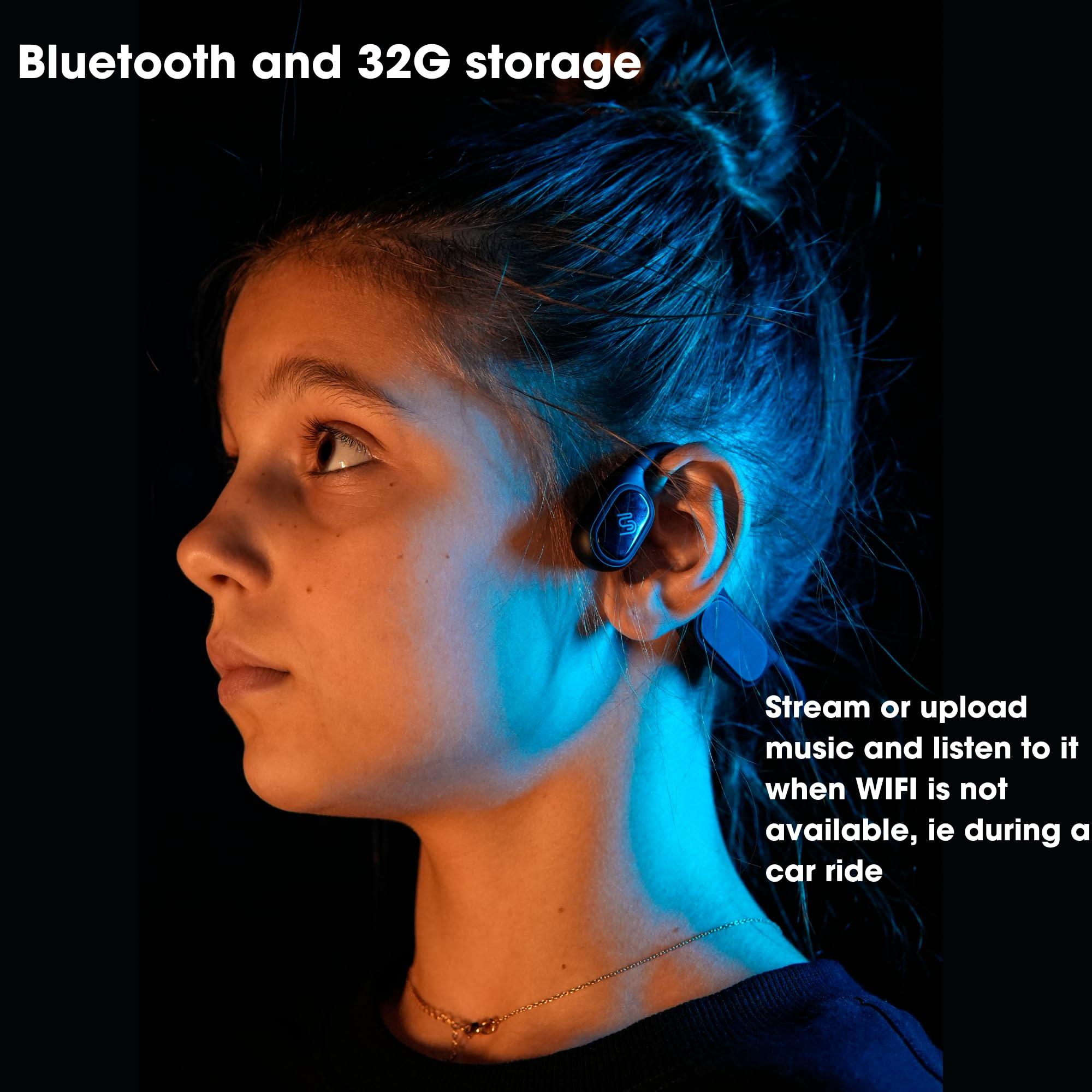 FlowMotion FlowMotion Versa Kids Open-Ear Black Headphones for Kids, Bone Conduction Headphones, Internal Storage 32G MP3 Player, Wireless, Bluetooth, Waterproof