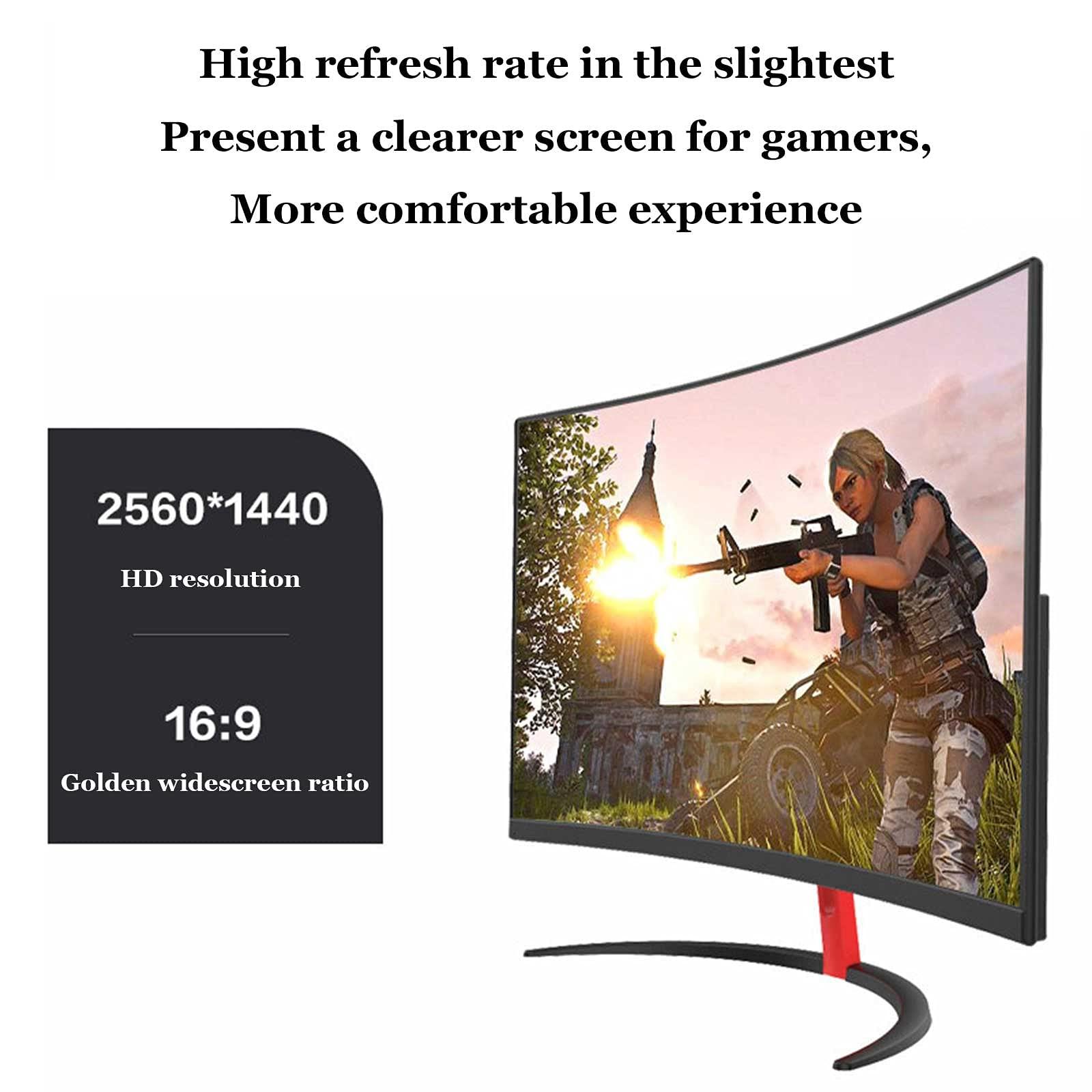 Rsmmpqa 27-inch Curved Surface Wireless Monitor Full Hd IPS Computer Monitor Eye Protection Screen 144hz Ultra-Thin Narrow Border LCD Desktop Monitor