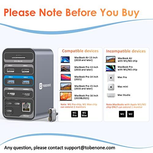 TOBENONE USB C Docking Station Dual Monitor for MacBook Pro, 15 in 2 USB C Laptop Docking Station Dual Monitor HDMI for MacBook Pro/Air with 2 4K HDMI Display, 6 USB A,USB C, SD&Micro SD,LAN, 87W PD 3.0