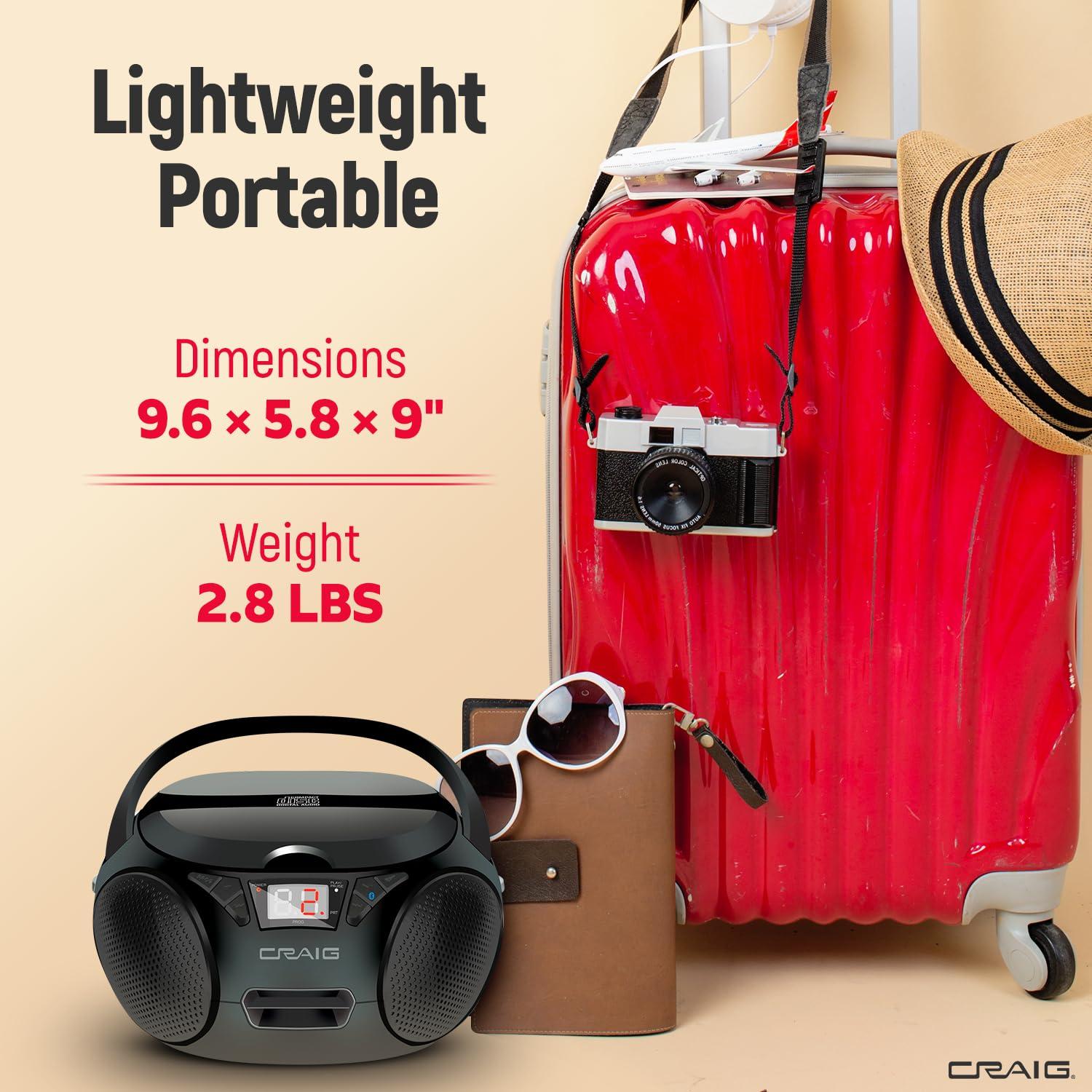 Craig |Craig CD6925 Portable Top-Loading Stereo CD Boombox with AM/FM Stereo Radio | Bluetooth Wireless (Black, Bluetooth) | No Headphone Jack | 3.5mm Aux Input