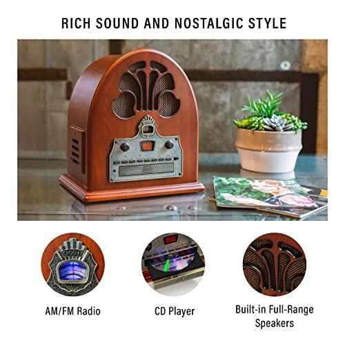 Crosley Crosley CR32D-PA Cathedral Retro AM/FM Tabletop Radio with Bluetooth Receiver and CD Player, Paprika