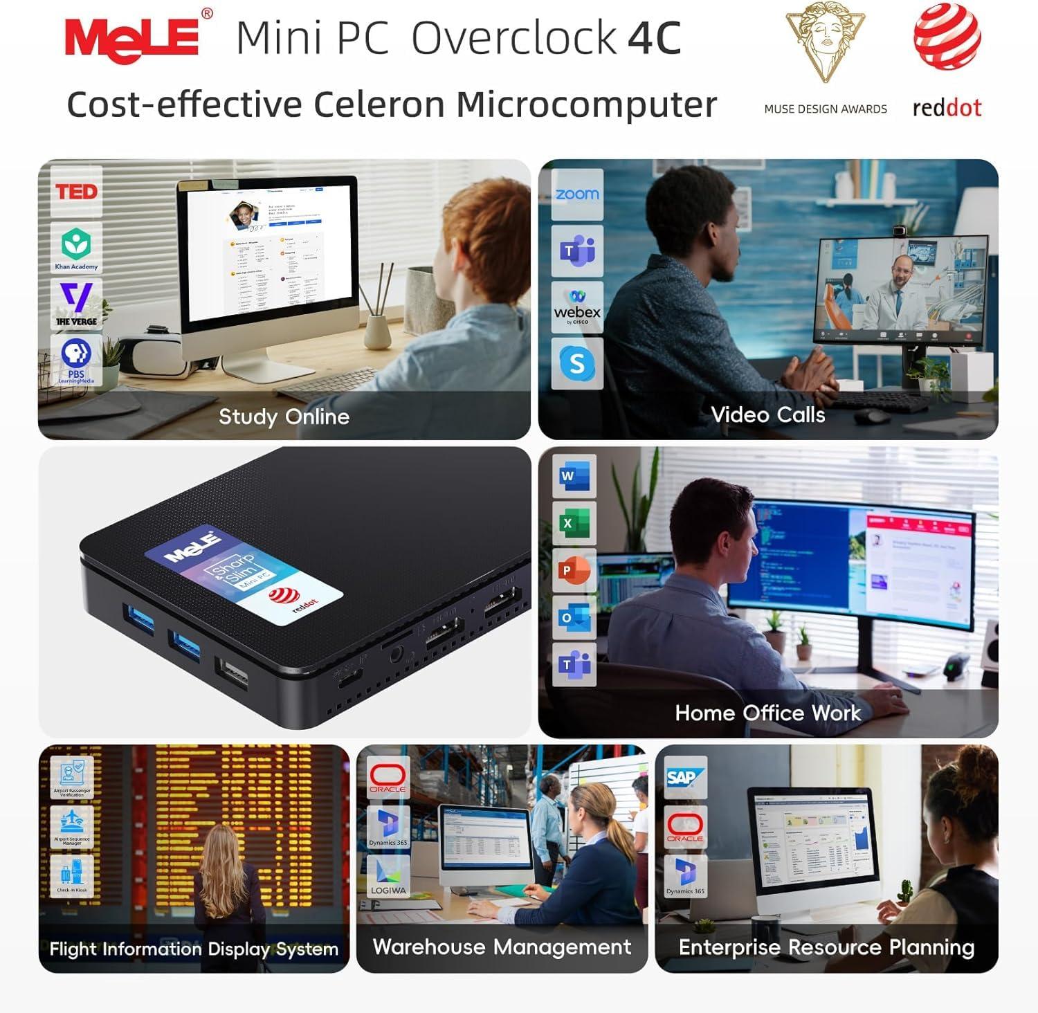 MeLE MeLE Reddot Winner Mini PC Overclock4C N100(up to 3.4GHz) Alder-Lake 12th Gen 16GB RAM, 512GB Storage, Mini Desktop Computer, Triple Screen Display, Full Function USB-C on Office Education Home