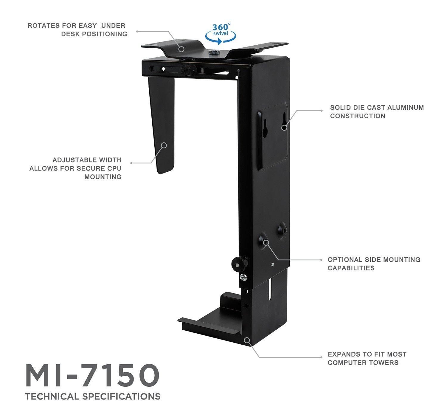 Mount-It! Mount-It! CPU Under Desk Mount Bracket - Computer Tower Wall and Under Counter Holder, 360 Degree Swivel Adjustable Height and Width Wall-Mountable