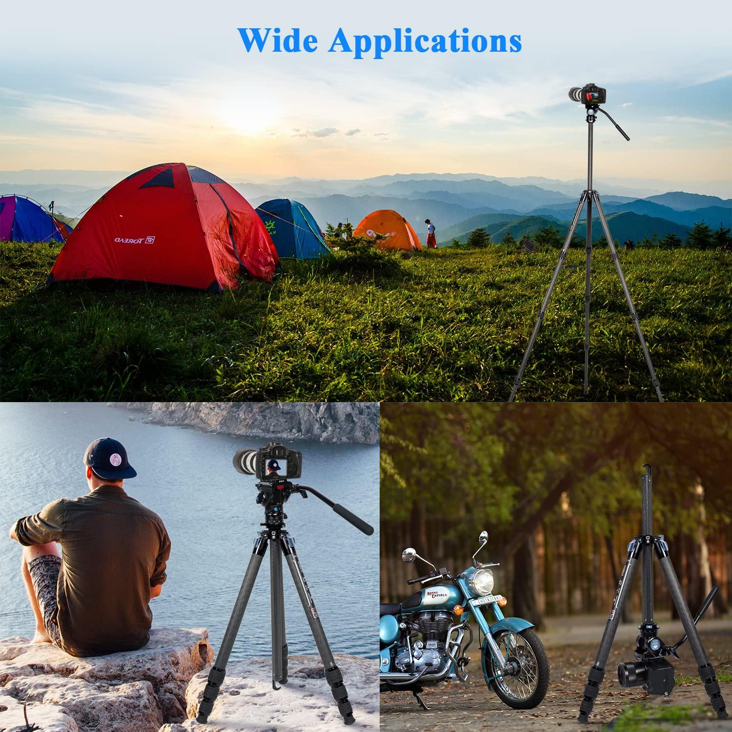 Sirui SIRUI Professional Carbon Fiber Tripod with 360Fluid Video Head, 72 Video Camera Tripod with Triangular Center Column, Large Tube, Waterproof Leg Locks, Load 6.61lbs (ST-224+VA-5)