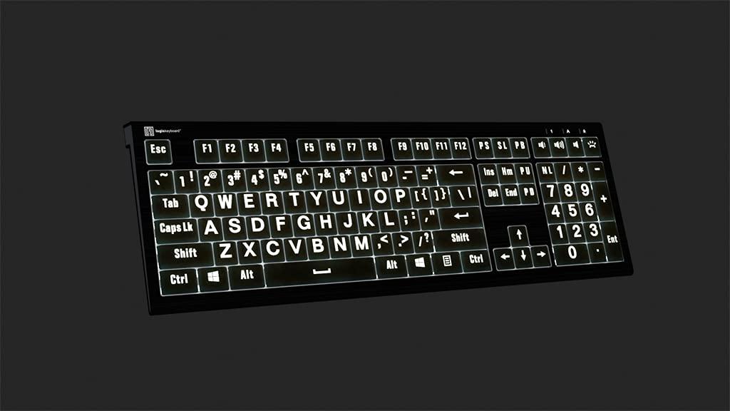Logickeyboard Logickeyboard \'Astra2\' with Large Print Backlit White Letters on Black Keys Made for Windows PC p/n LKB-LPWB-A2PC-US