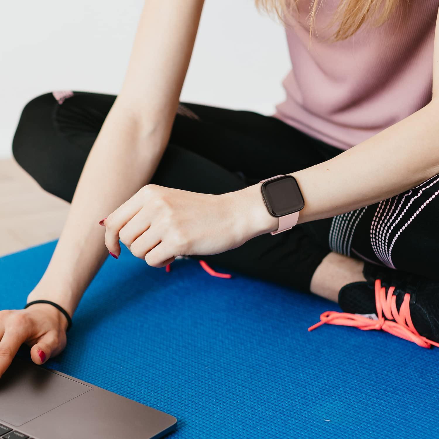 AK 3 Pack Sport Bands Compatible with Fitbit Versa 2 Bands/Fitbit Versa Bands/Versa Lite/Versa SE, Classic Soft Sport Replacement Wristbands for Fitbit Versa 2 Smart Watch Women Men (Small,Sand Pink/Milk