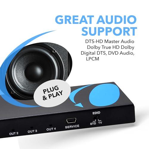 OREI OREI HDMI Splitter 1 in 4 Out 4K@60Hz HDMI 2.0 Splitter with HDCP 2.2, EDID Management, and LPCM/Dolby/DTS Audio Support Compact Plug & Play Design