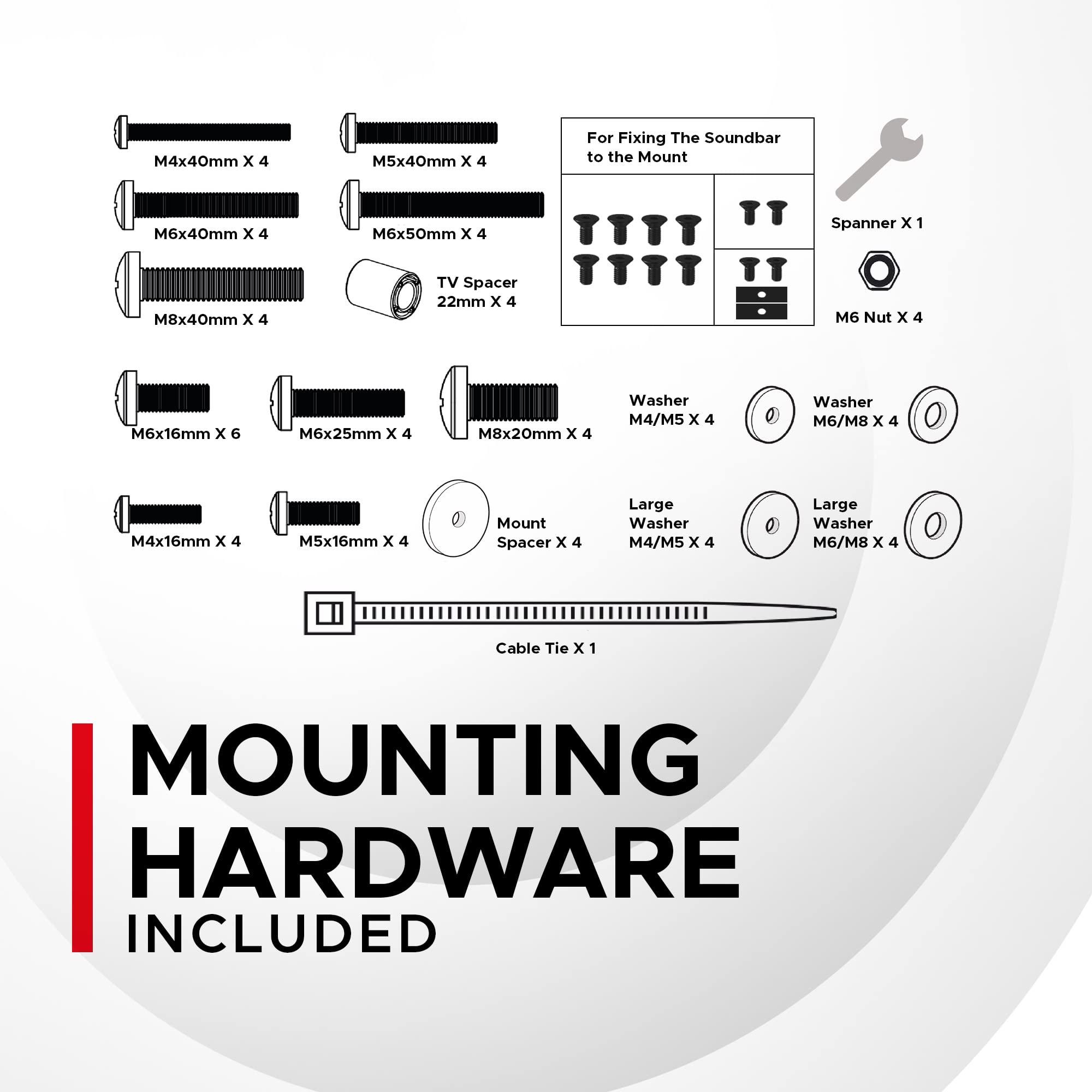 Sound Bass Universal Under TV Mount, Black, Compatible with Bose Smart Soundbar 300/500/550/600/700/900/Ultra, TV Speaker, Soundtouch 300 - Invisible Once Fitted, Fast & Easy Way to Mount Your Sound Bar