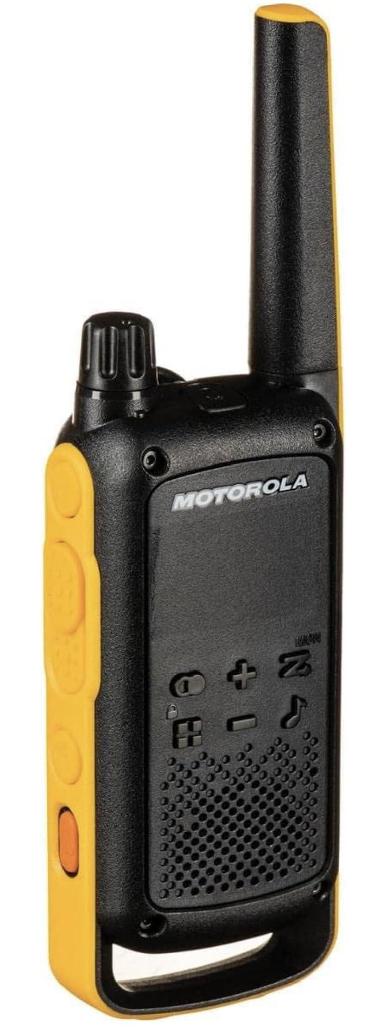 Motorola Solutions Motorola Talkabout T470 Two Way Radio 4-Pack Walkie Talkies Black/Yellow 22 Channels with PTT Earpieces Dual Chargers