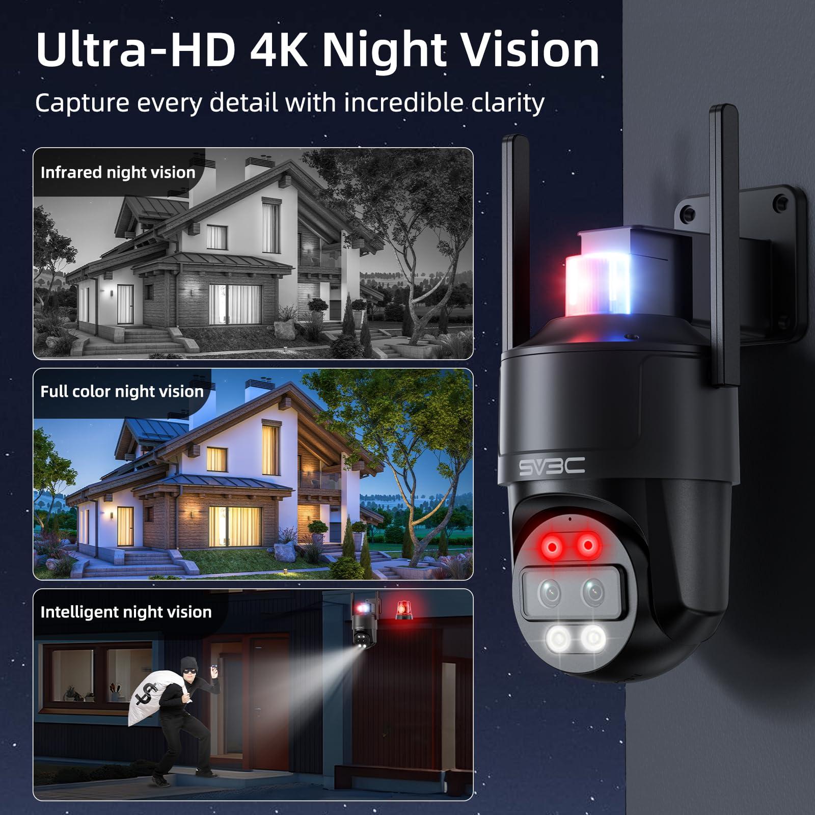 SV3C SV3C 4K Dual Lens PTZ WiFi Security Camera Outdoor, Dual Band Auto Tracking ONVIF IP Camera, Color Night Vision, Human Vehicle Motion Detection, Waterproof, 24/7 Recording, Blueiris, Camhipro, Black