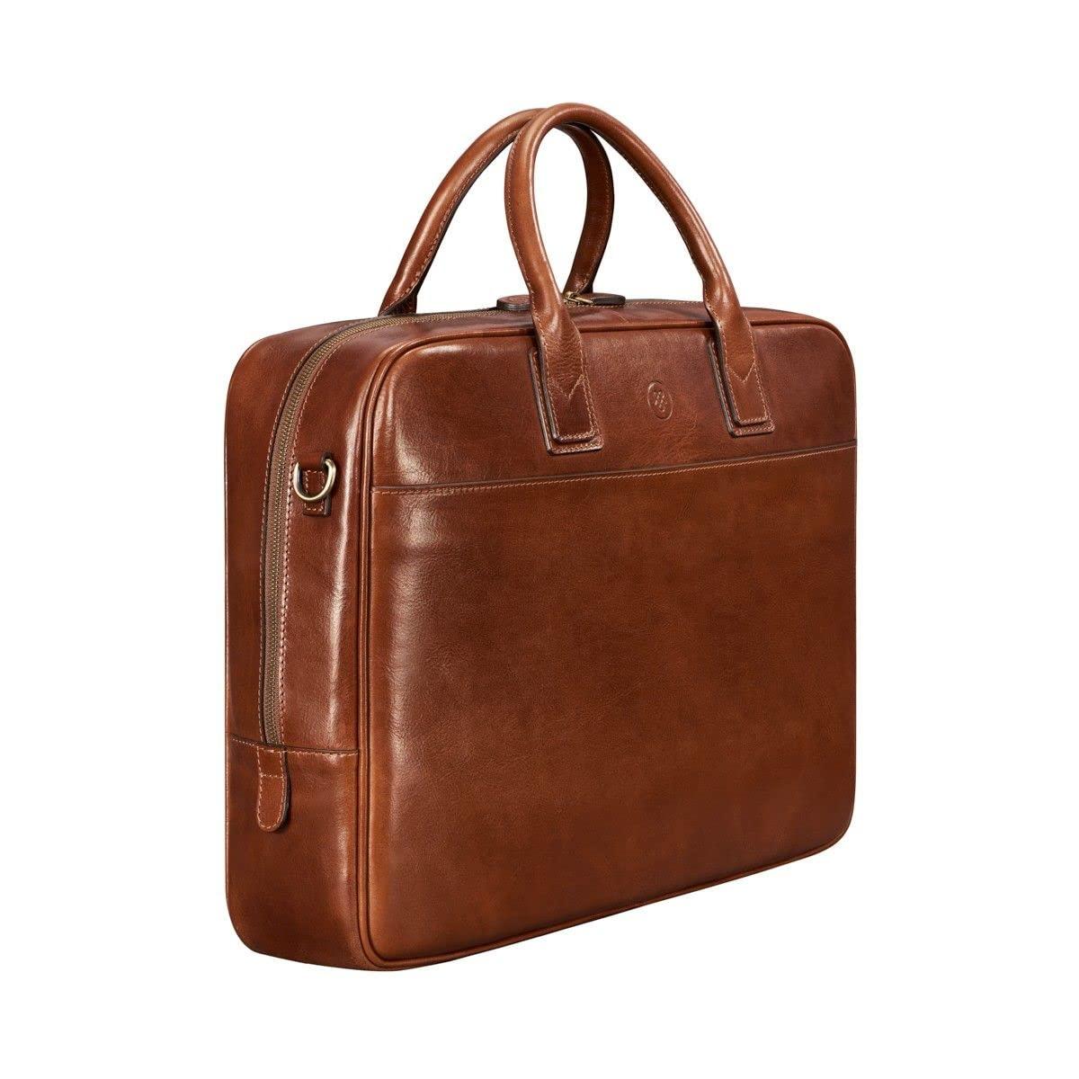 Maxwell Scott Bags Maxwell Scott - Mens Luxury Large Leather 16\" / 17\" Laptop Business Bag with Zip Opening - The Calvino Large - Chestnut Tan