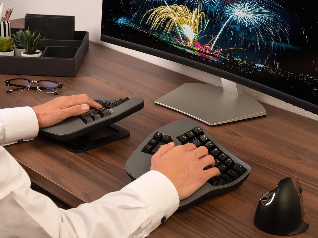 KINESIS KINESIS Advantage360 Professional Split Ergonomic Keyboard - Bluetooth | Quiet Mechanical Switches | Fully Programmable Open Source | Contoured Shape | Adjustable Tenting | Backlit