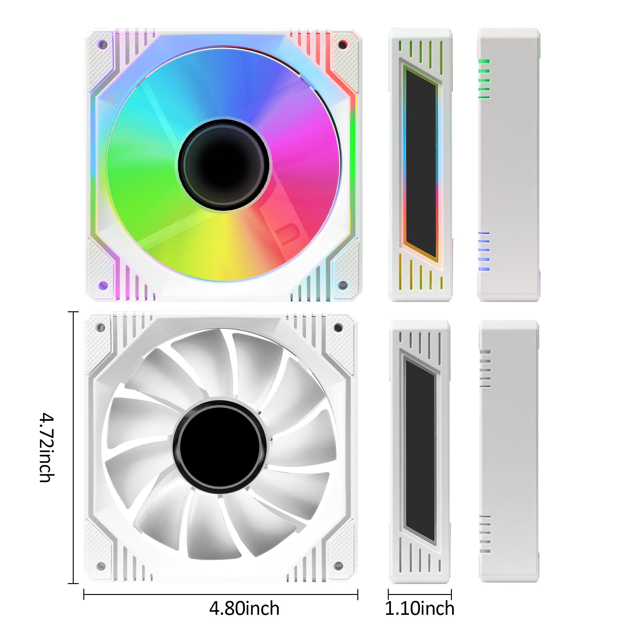 PANO-MOUNTS PANO-MOUNTS 120mm Infinity Mirror ARGB Fan 5V 3Pin Addressable RGB PWM PC Computer CPU Case Cooling Fan 600-1800RPM White 3-Pack