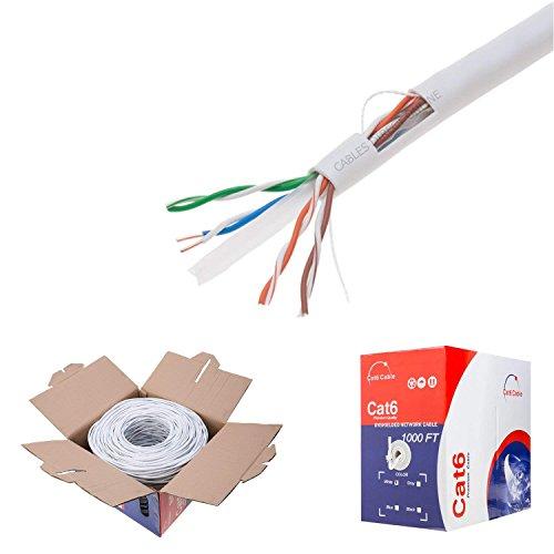 Cables Direct Online Cables Direct Online CAT6 Cable 1000ft Pull Box Solid Ethernet LAN UTP Cable 23AWG 550Mhz RJ45 Network CCA Copper Clad Aluminum Wire Bulk (White)