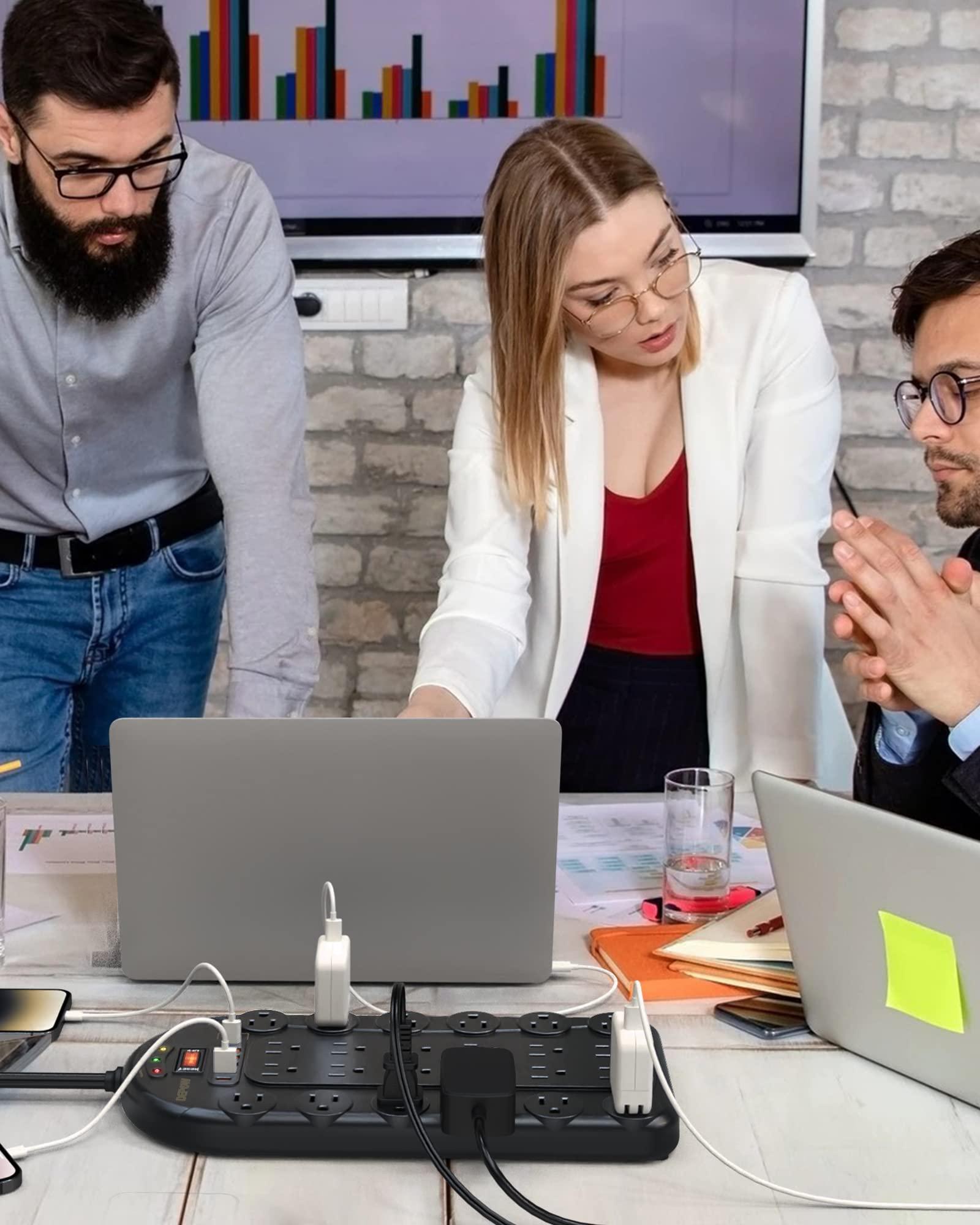 DEPOW 15Ft Power Strip Surge Protector (3,400 Joules), DEPOW 24 AC Multiple Outlets (1875W/15A) with 6 USBs (2 USB-C Ports), ETL Listed, Flat Plug Heavy Duty Long Extension Cord for Home, Office, Black