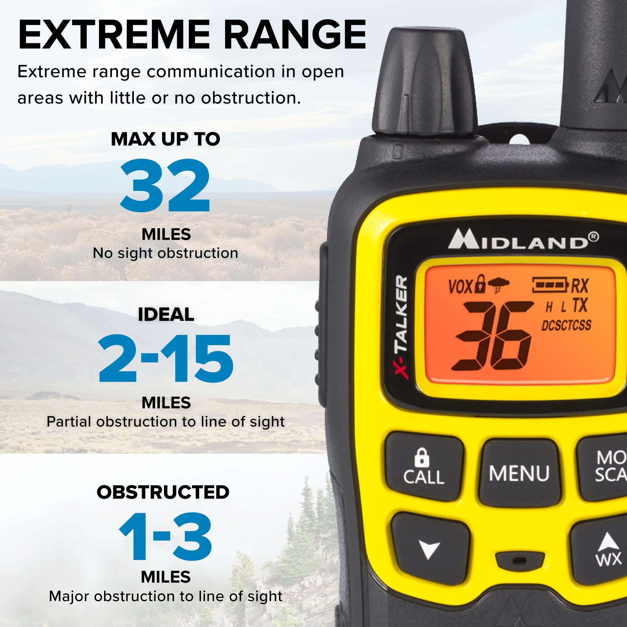 Midland Midland - T61VP3 X-TALKER - Two-Way Radio - 36 Channel FRS- Long Range Walkie Talkie, 121 Privacy Codes, & NOAA Weather Scan & Alert Black/Yellow, 2-Pack