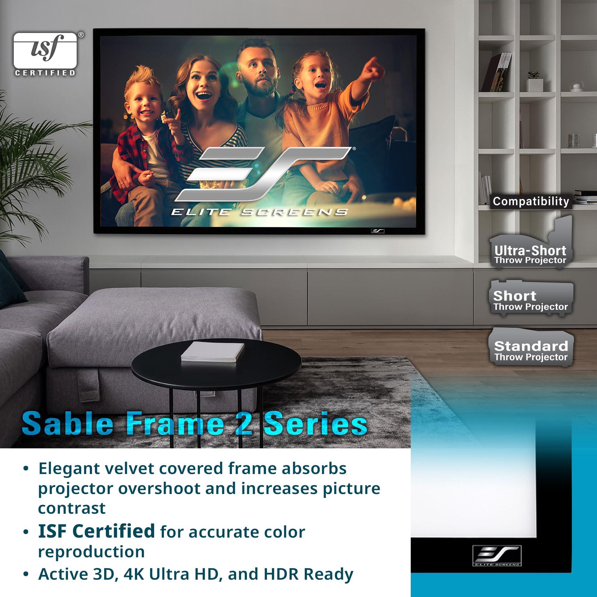 Elite Screens Elite Screens Sable Frame 2, 110-Inch Fixed Frame Projector Screen, 16:9 8K/4K Ultra HD & Active 3D Ready, ISF-Certified Material, Ideal for Home Theater, Office, and Indoor Presentations, ER110WH2-F