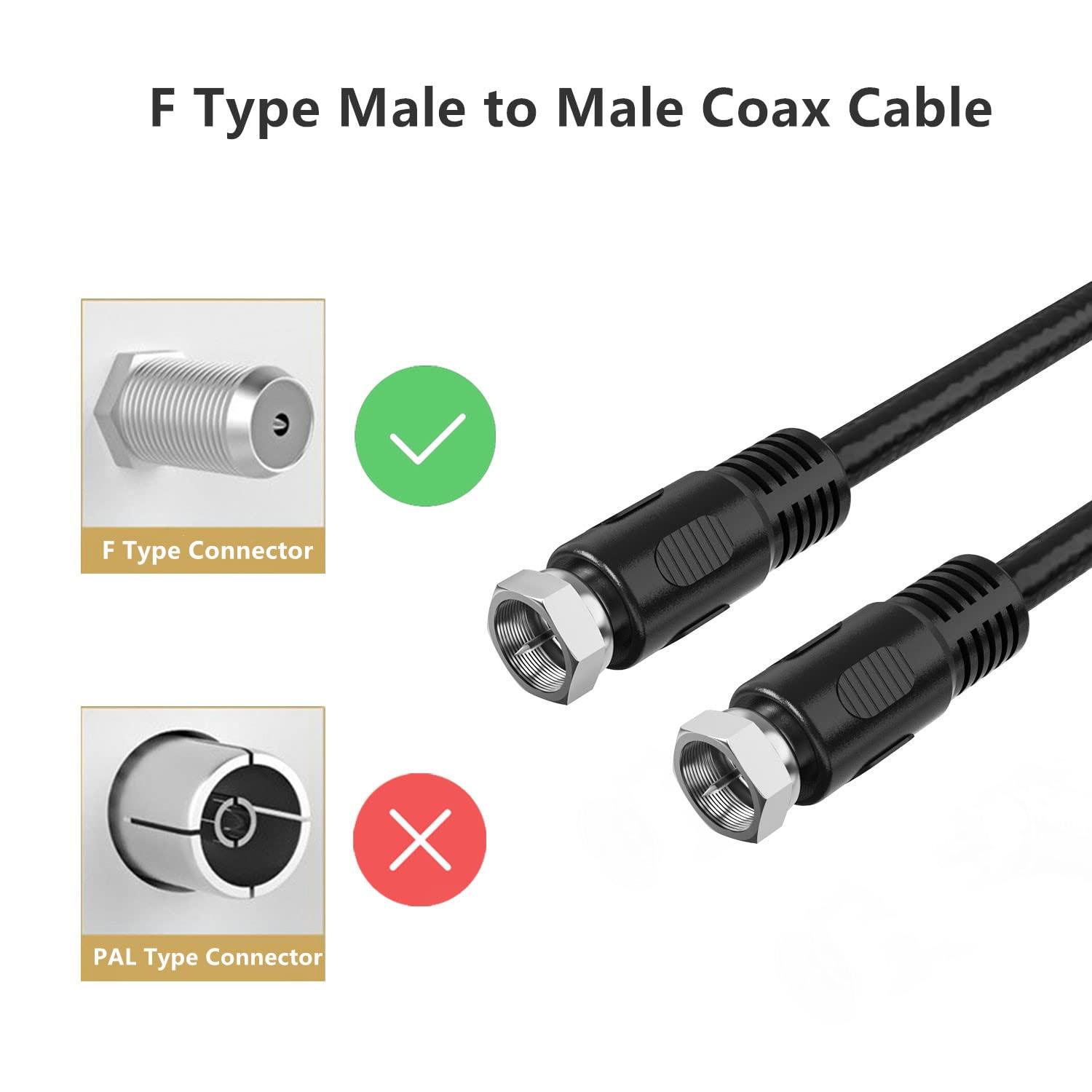 Ullnosoo Short Coaxial Cable, 1ft Coax Cable RG6 F Cord 75 Ohm with Coax Female to Female Coupler Adapter UIInosoo for AV, Cable TV, Antenna and Satellite
