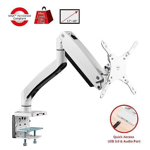 SIIG SIIG Single Monitor Desk Mount, 17\" to 43\", USB 3.0 and Audio Extend Ports, Fits Flat/Curved/Ultrawide Monitor, Load 33 lbs max, VESA 75x75 100x100 200x200, C-Clamp and Grommet Base CE-MT3111-S1