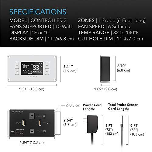 AC Infinity AC Infinity AIRPLATE T8 White, Quiet Cooling Dual-Fan System 6" with Thermostat Control, for Home Theater AV Cabinets