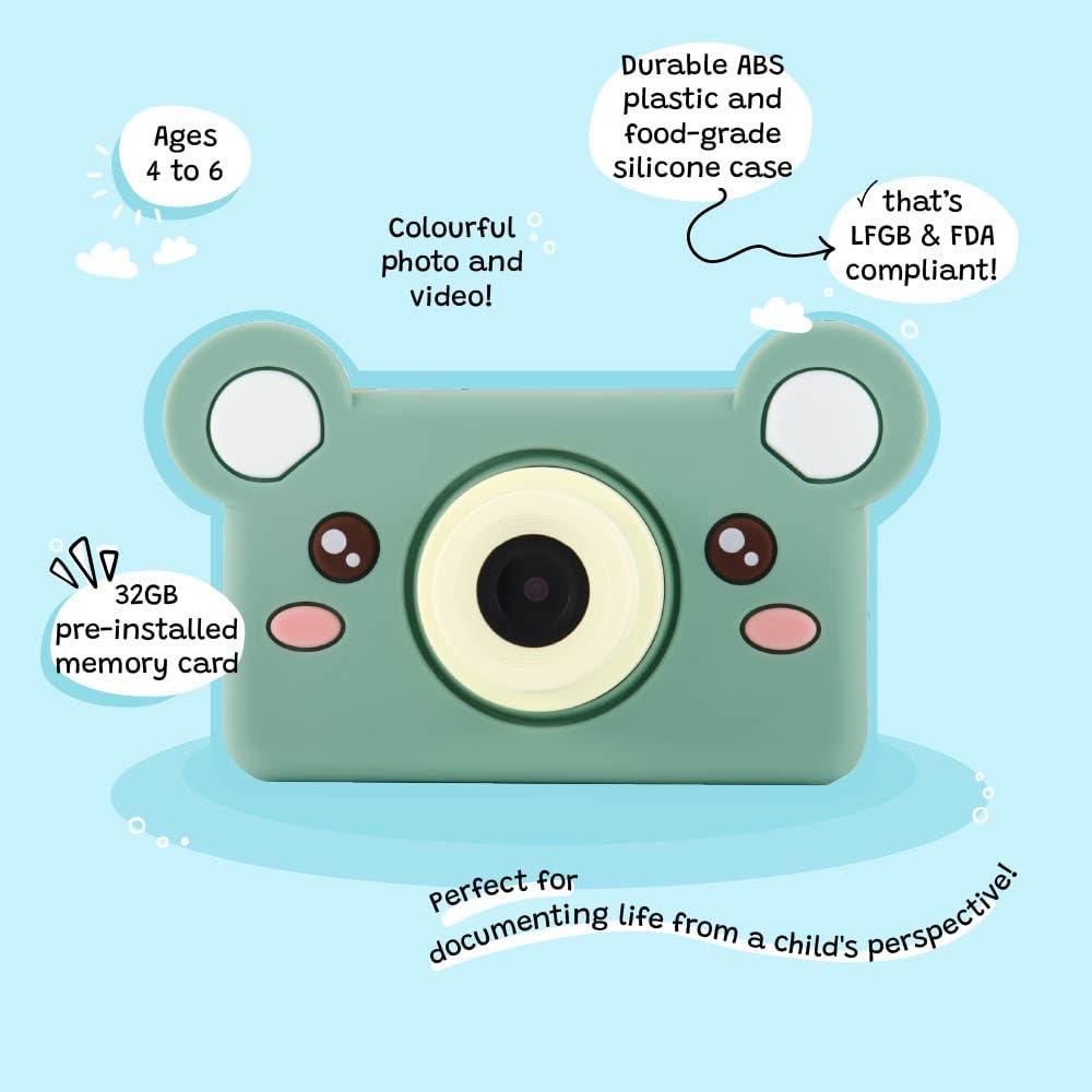 Kidamento Kidamento Kids Digital Camera & Video Camcorder, Soft BPA-Free Silicone Casing, 32GB Memory Card - Model C - Mikayo The Bear