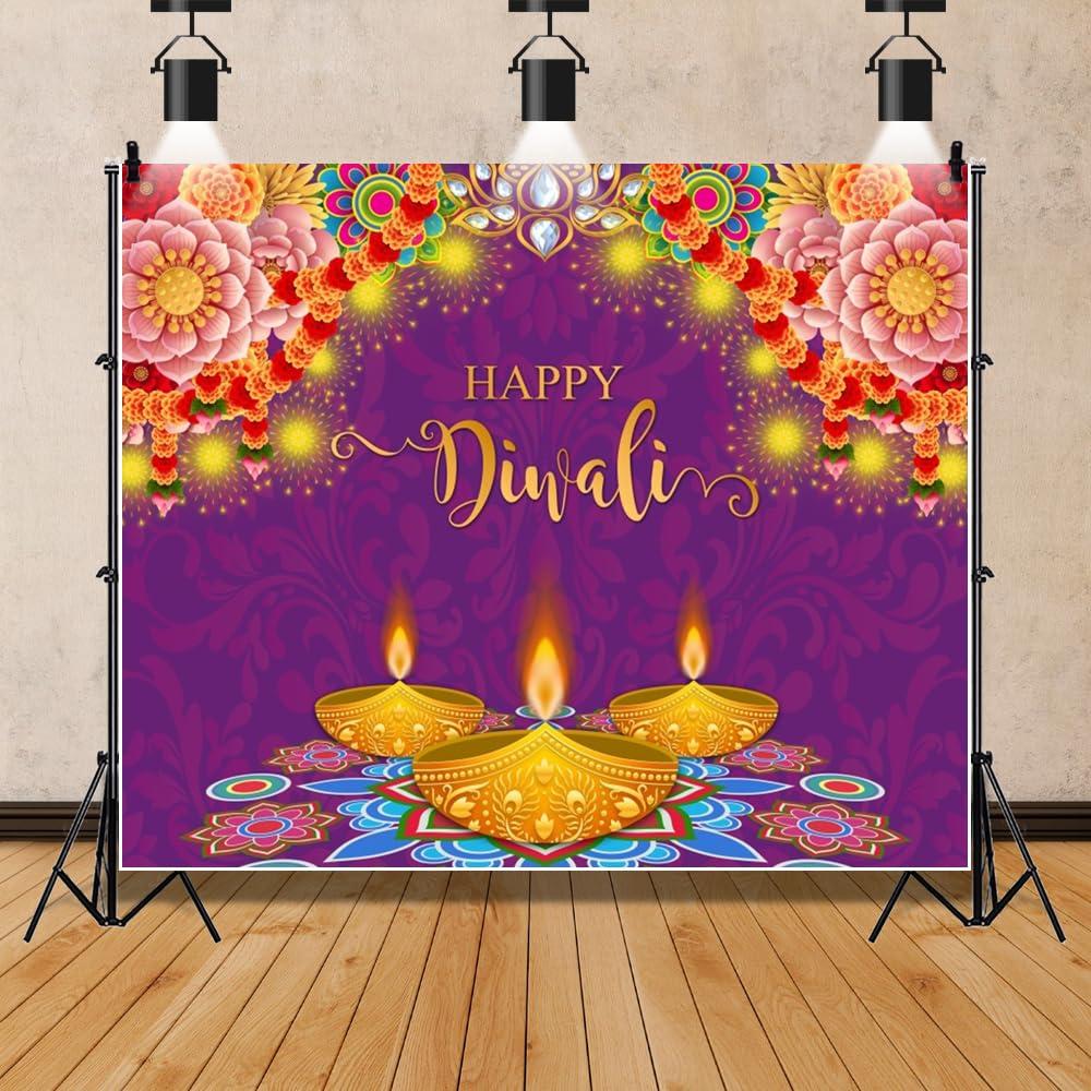 Pnylzzyxh Pnylzzyxh Happy Diwali Backdrop Diwali Party Decorations Deepavali Festival of Lights Backdrop Marigold Floral Party Banner Photography Background Studio Props 10x10ft