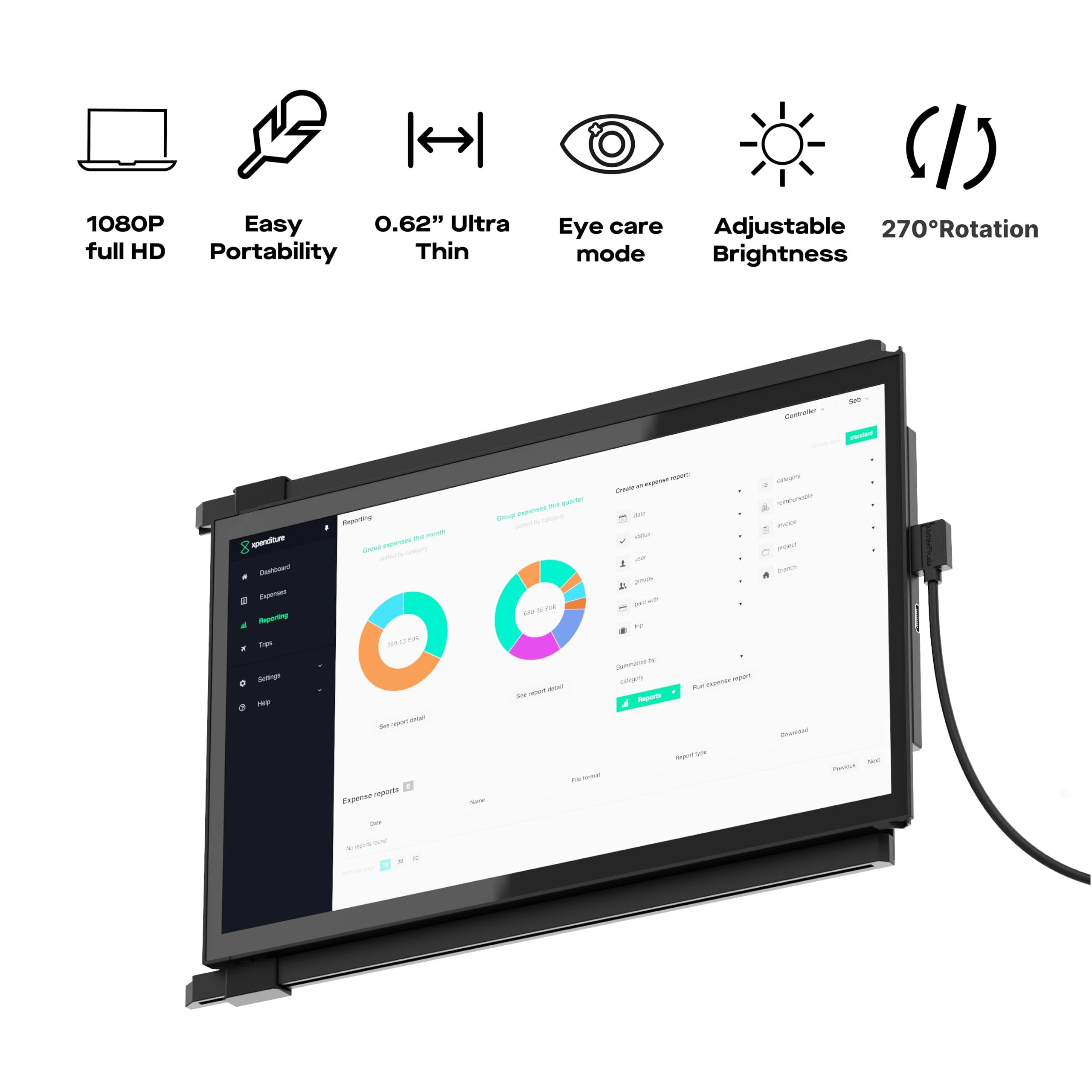 Duex Duex Plus DS 2024 Mobile Pixels 13.3\" Full HD IPS 1080P Portable Monitor, Laptop Screen Extender, Type-C/HDMI Plug and Play, Support Windows/Mac/Android/Switch Compatible
