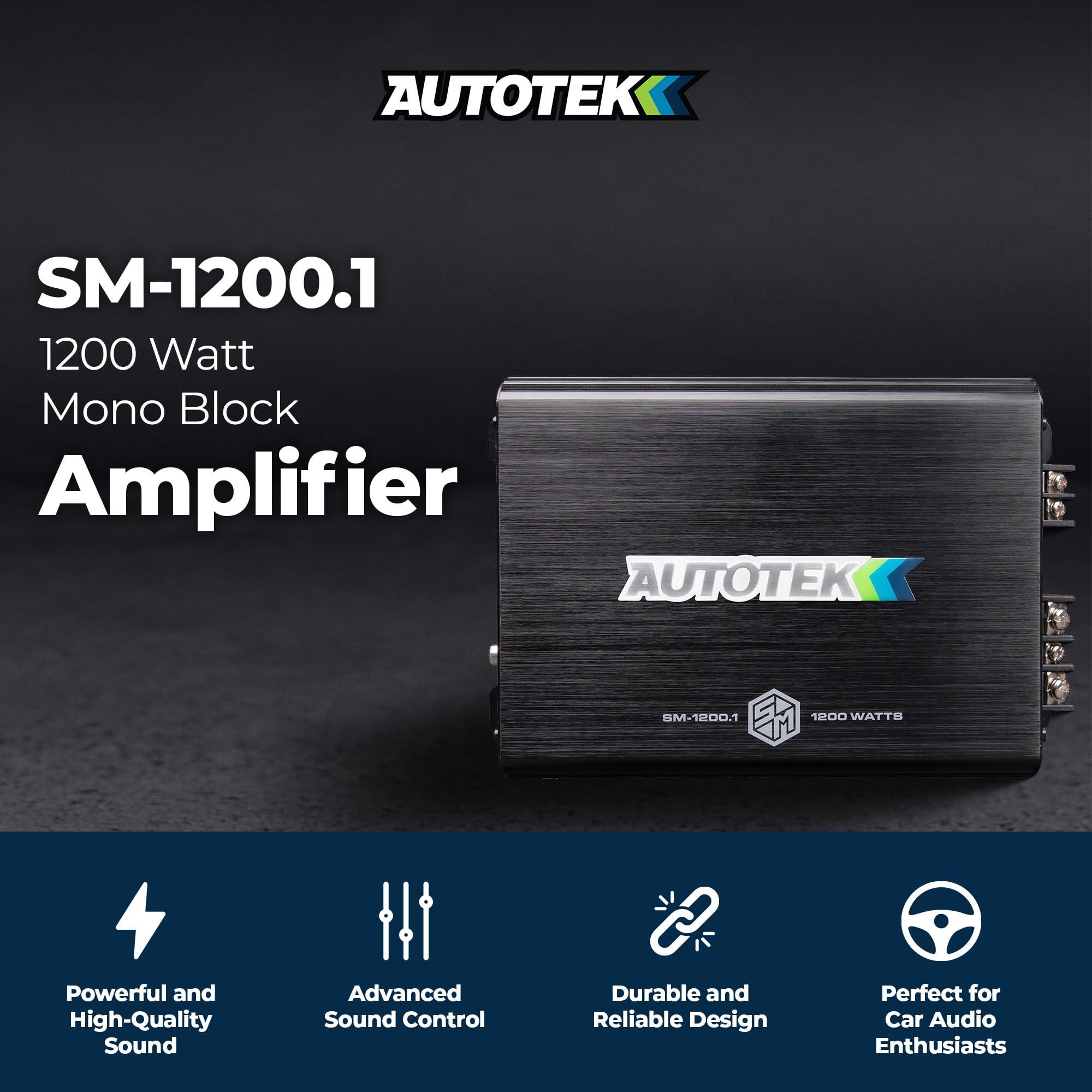 Autotek Autotek 1200 Watt 1 Channel Car Audio Amplifier, High Output Class D Mono Bridged 4 Ohm Stable Input, Street Machine, SM-1200.1, Black