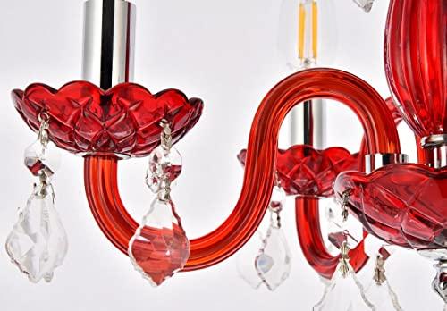 Elegant Lighting Elegant Lighting 7804D15RD/RC Rococo Collection 4-Light Hanging Fixture Royal Cut Bordeaux Red, Red Finish