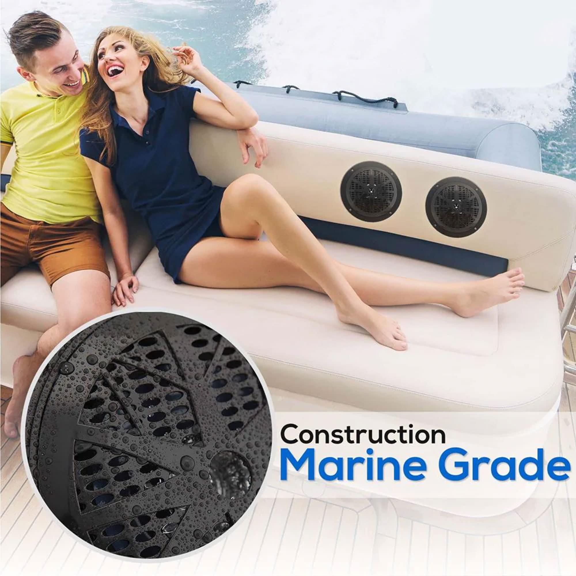 Pyle Pyle Bluetooth Marine Receiver Stereo & Speaker Kit 300W Single DIN Boat Marine Head Unit l LCD, Mic, Hands-Free Calling, AUX, MP3/USB/SD, AM/FM Radio, Remote - PLMRK47BK (Black)