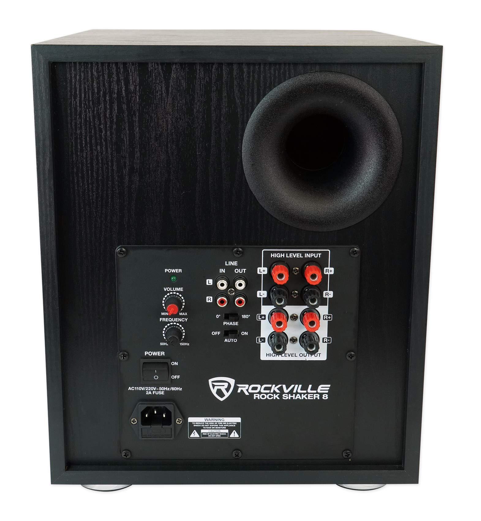 Rockville Rockville BLUAMP 150 Amplifier/Bluetooth Bundle with (2) Rockville RockShelf 64B Speakers, Rockville BLUE 14G50 OFC Speaker Wire, Rockville Rock Shaker 8" Subwoofer & Rockville RCDR25B Cable (5 Items)