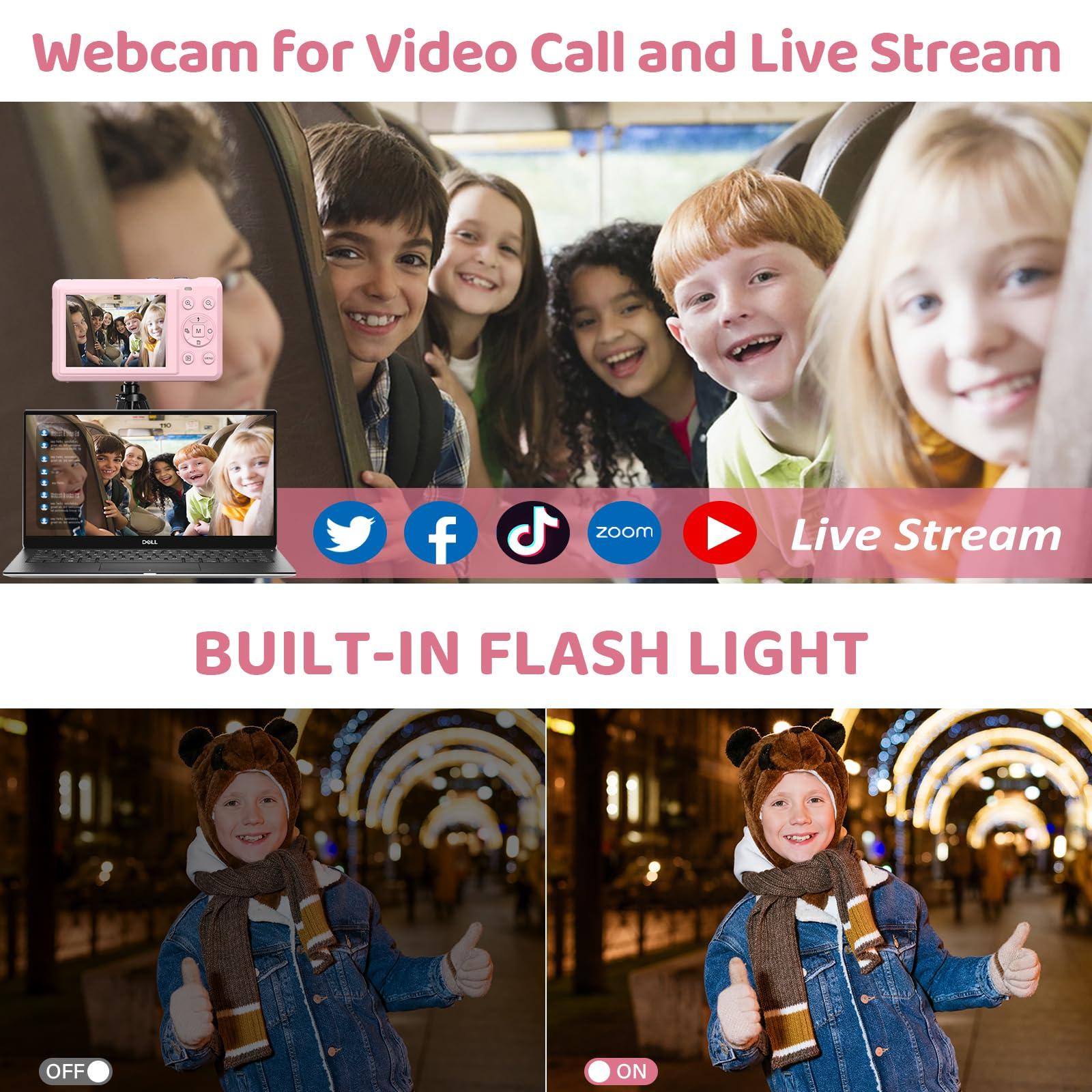 YiFuar Digital Camera - 4K 64MP Digital Camera with 16X Digital Zoom for Photography - UHD Vlogging Camera for Kids and Teens - Compact Point and Shoot Digital Cameras with 32GB SD Card (Pink)