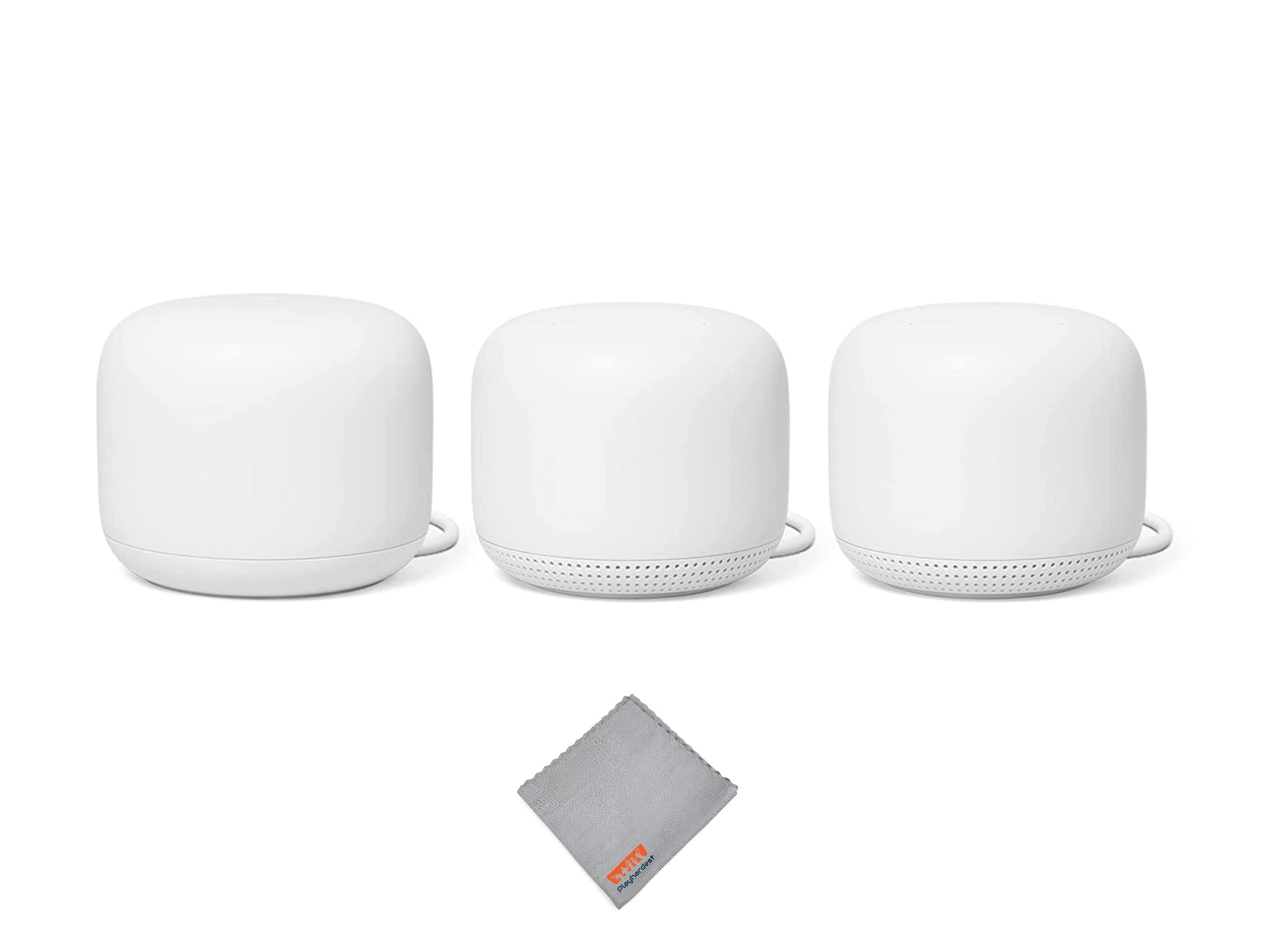 Google Nest WiFi Router and 2 Points - WiFi Extender with Smart Speaker - Works with Google WiFi (3 Pack) White