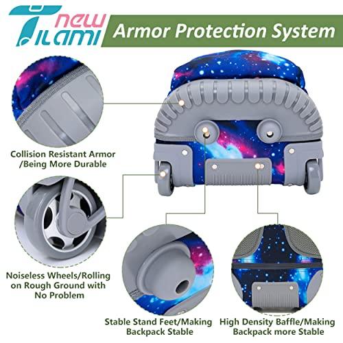 NEW TILAMI NEW TILAMI 18 Inch Rolling Backpack for Kids, Boys Wheeled Laptop Rolling Backpack for Girls Travel School Student Trip Using, Deep Space