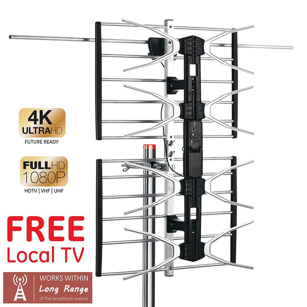 pingbingding PBD Outdoor Digital HD TV Antenna with High Gain Amplifier 150 Mile Long Range for UHF/VHF, Mounting Pole, 40FT RG6 Coaxial Cable, Easy Installation