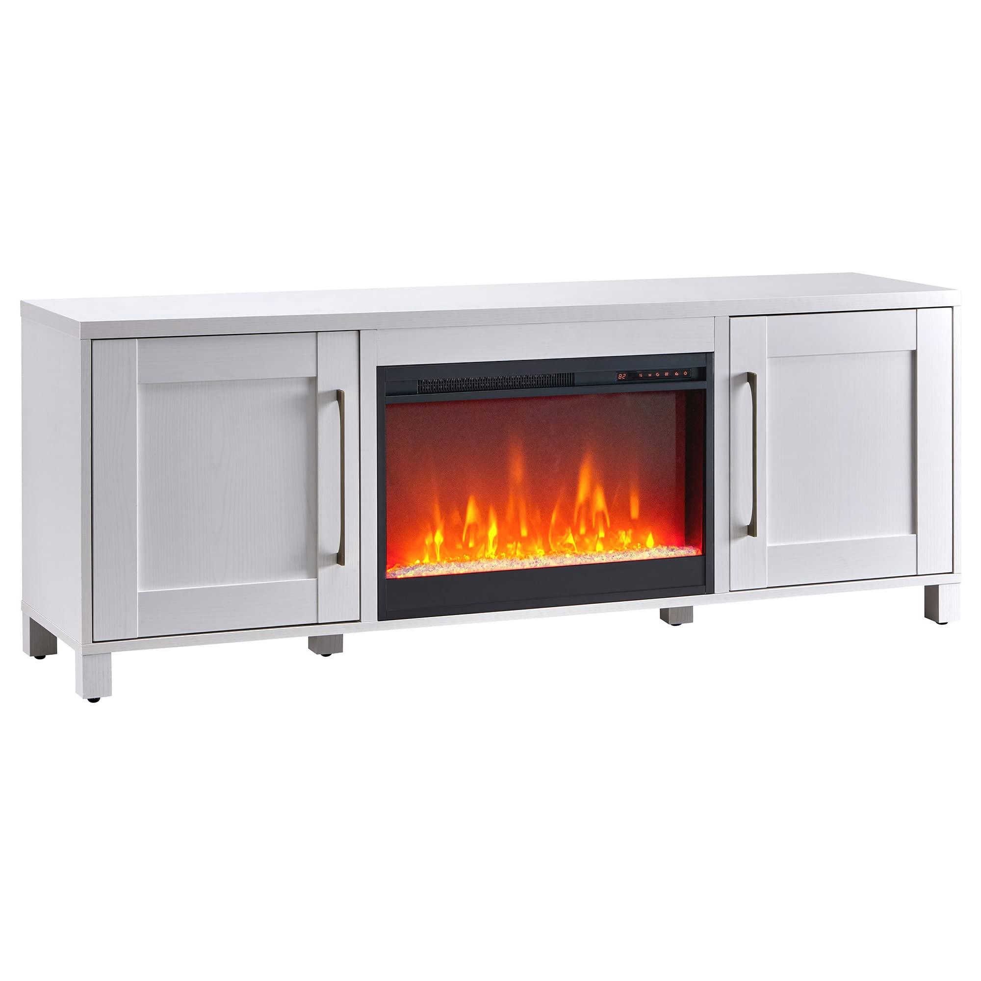 Henn&Hart Henn&Hart Rectangular TV Stand with 26" Crystal Fireplace for TV's up to 80" in White, Electric Fireplace TV Stands for the Living Room