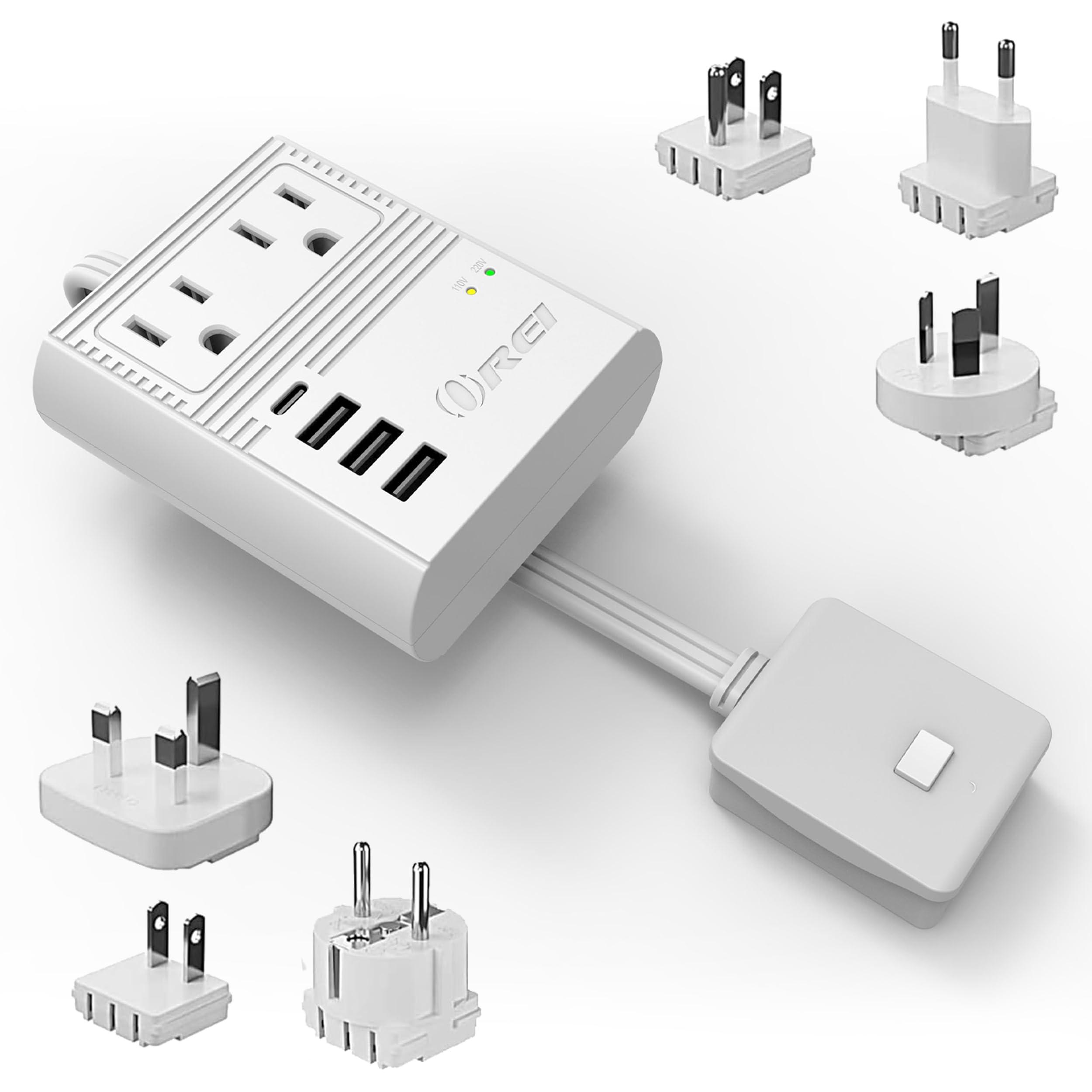 OREI OREI World Travel Plug Adapter M8 Max, 3 USB + Pd 18W USB-C Input - 2 USA Outlets - Attachments for Europe, Asia, China, Japan, Africa - Perfect for Cell Phones, Tablets, Cameras and More