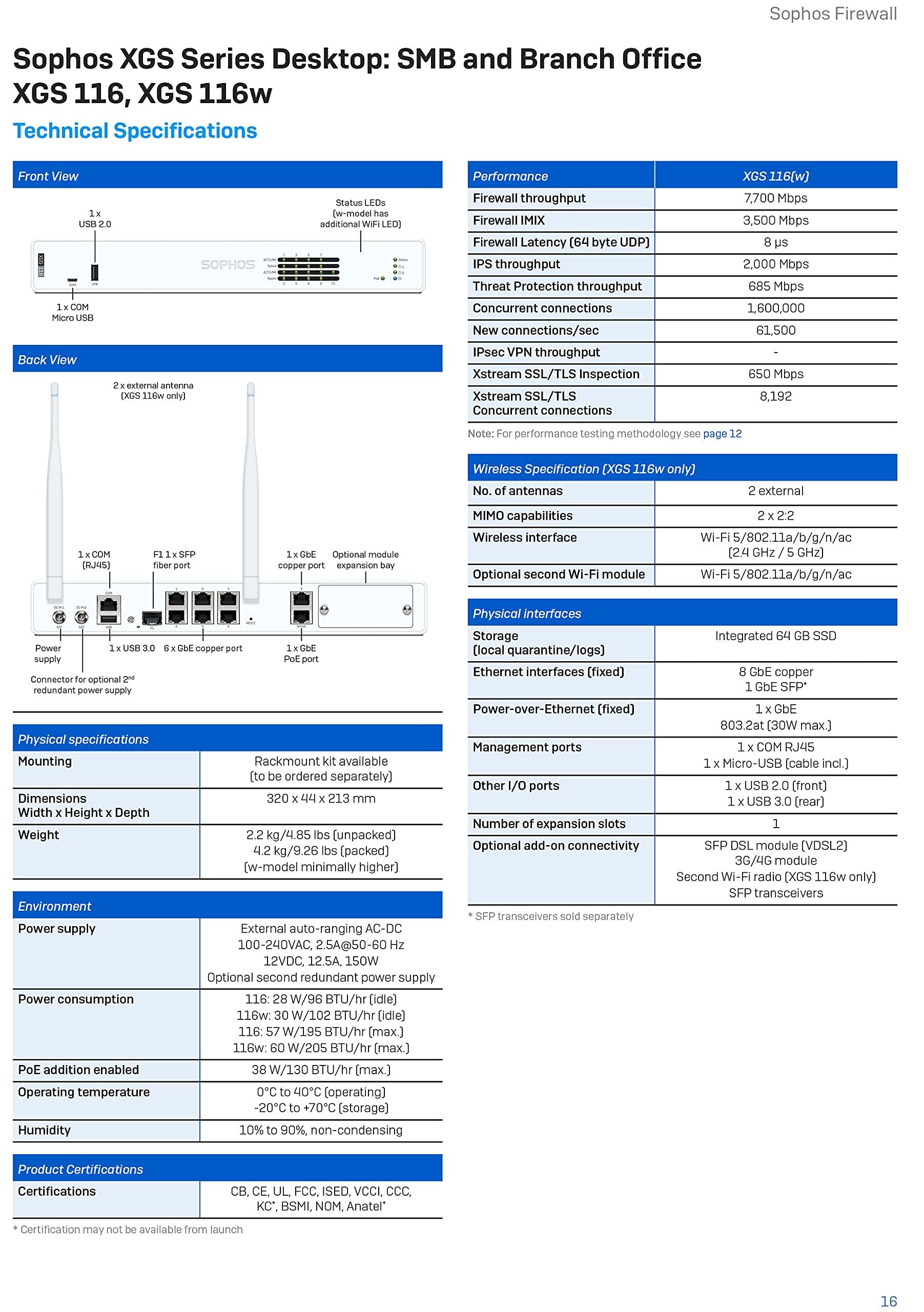 Sophos Sophos XGS 116 Next-Gen Firewall with Xstream Protection, 1-Year (US Power Cord) (IA1B1CSUS)