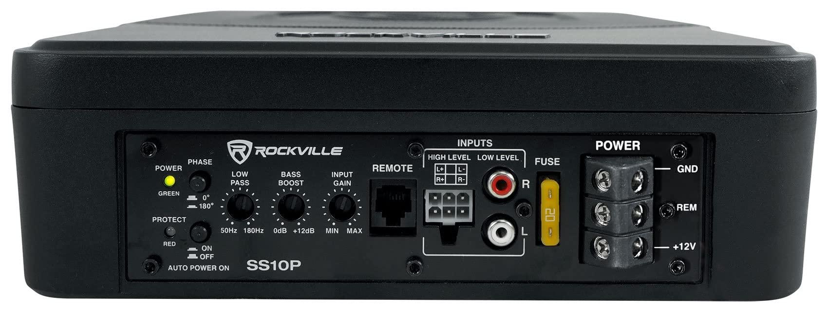 Rockville Rockville SS10P 10" 800w Slim Under-Seat Active Powered Car/Truck Subwoofer Sub Bundle RWK81 8 Gauge Complete Amp Installation Wire Kit