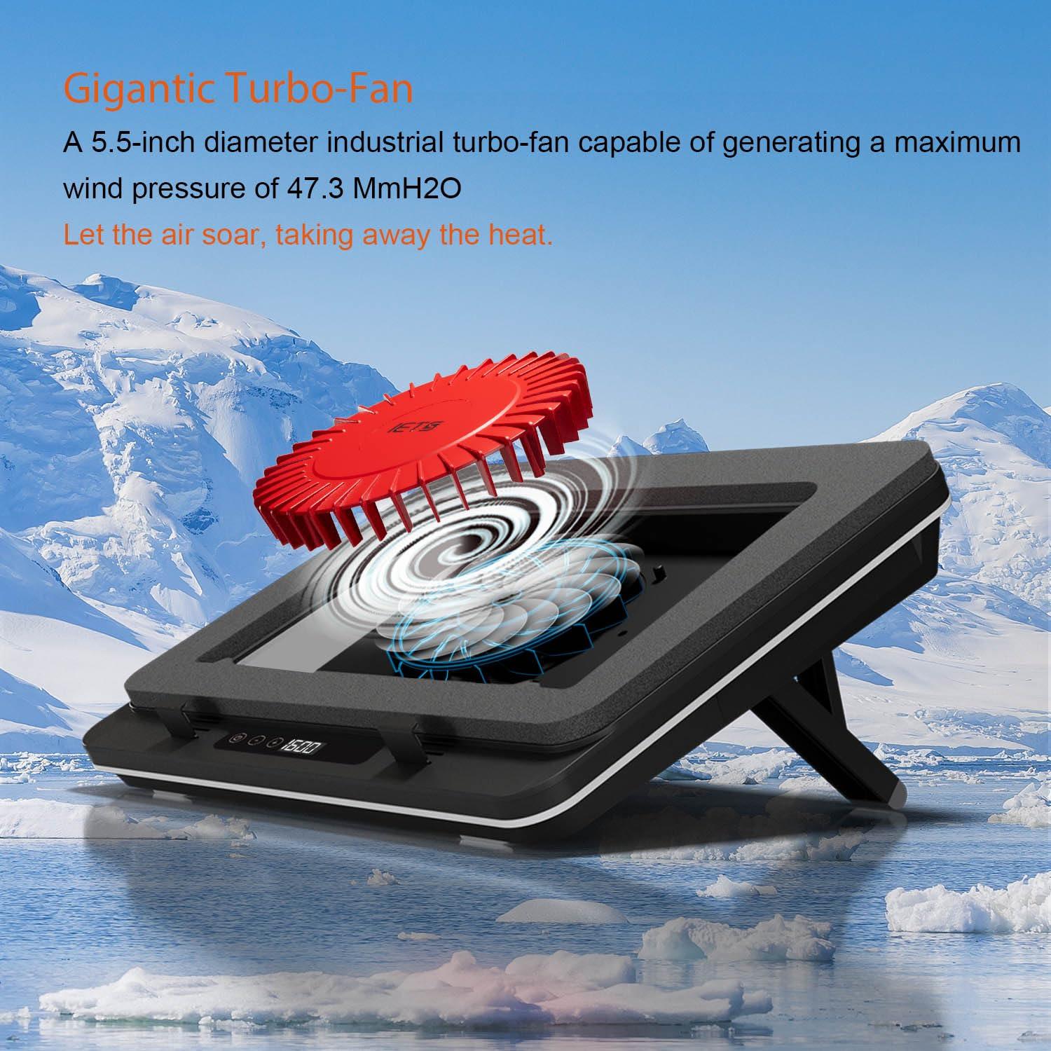 IETS IETS GT600 Laptop Cooling Pad Equipped Gigantic Turbo-Fan5.5inch Diameter,Sealed Foam for Rapid Cooling Gaming Laptop,14.1-19.3 inch Laptop Cooler with adjustable brackets,Dust Filter,touch start