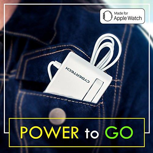 CyberTech [MFI Certified] Replacement Protable Magnetic Charging Dock for Apple iWatch, Foldable Enable Nightstand Mode with 3ft Long USB Cable Compatible for All iWatch Series 1, 2, 3 (38, 42mm) (White)