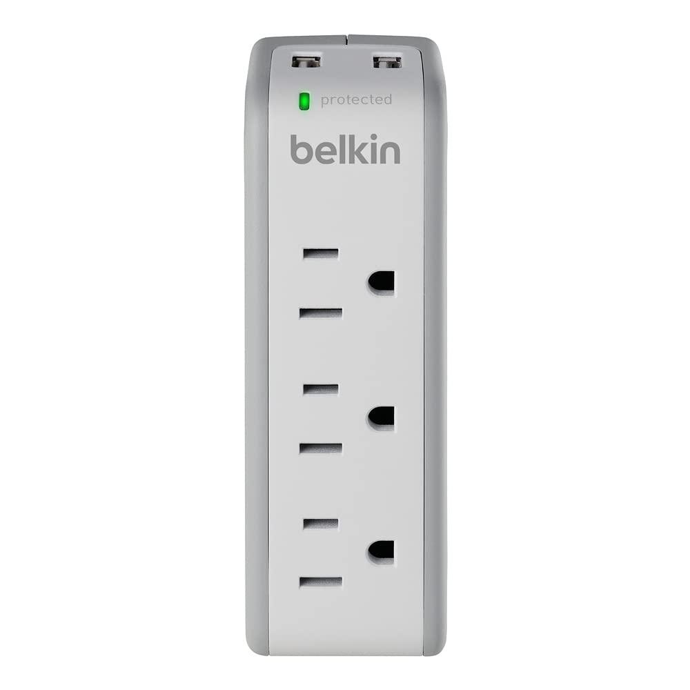Belkin Belkin Wall Mount Surge Protector -3 AC Multi Outlets&2 USB Ports -Flat Rotating Plug Splitter - Wall Outlet Extender for Home,Office,Travel, Computer Desktop & Charging Brick (918 Joules) (Pack of 4)