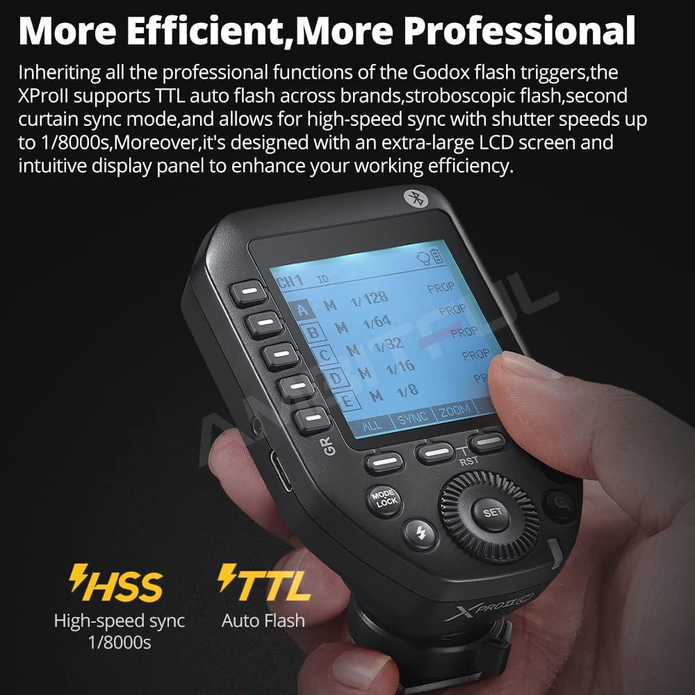 GODOX GODOX XproII-C 2.4G TTL Wireless Flash Trigger XProIIC Trigger Autoflash 1/8000s HSS Large LCD Screen 32 Channels 16 Groups Replacement for Canon Cameras