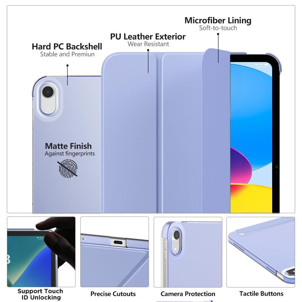MoKo MoKo for iPad (A16) 11th Generation Case 11 Inch 2025, iPad 10th Generation Case 10.9 Inch 2022, Slim Stand Hard PC Translucent Back Shell Smart Cover, Support Touch ID,Auto Wake/Sleep,Lavender Purple