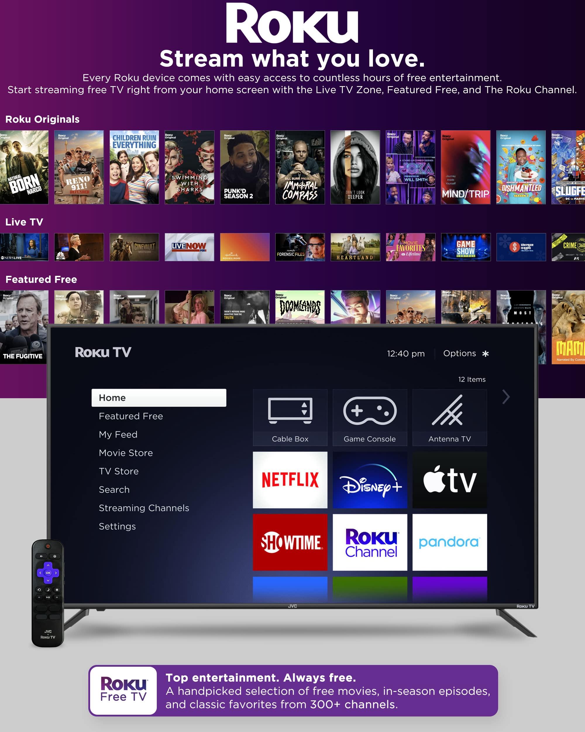 JVC JVC 32-Inch 720p HD LED Roku Smart TV with Voice Control App, Airplay, Screen Casting, & 300+ Free Streaming Channels (LT32MAW2)